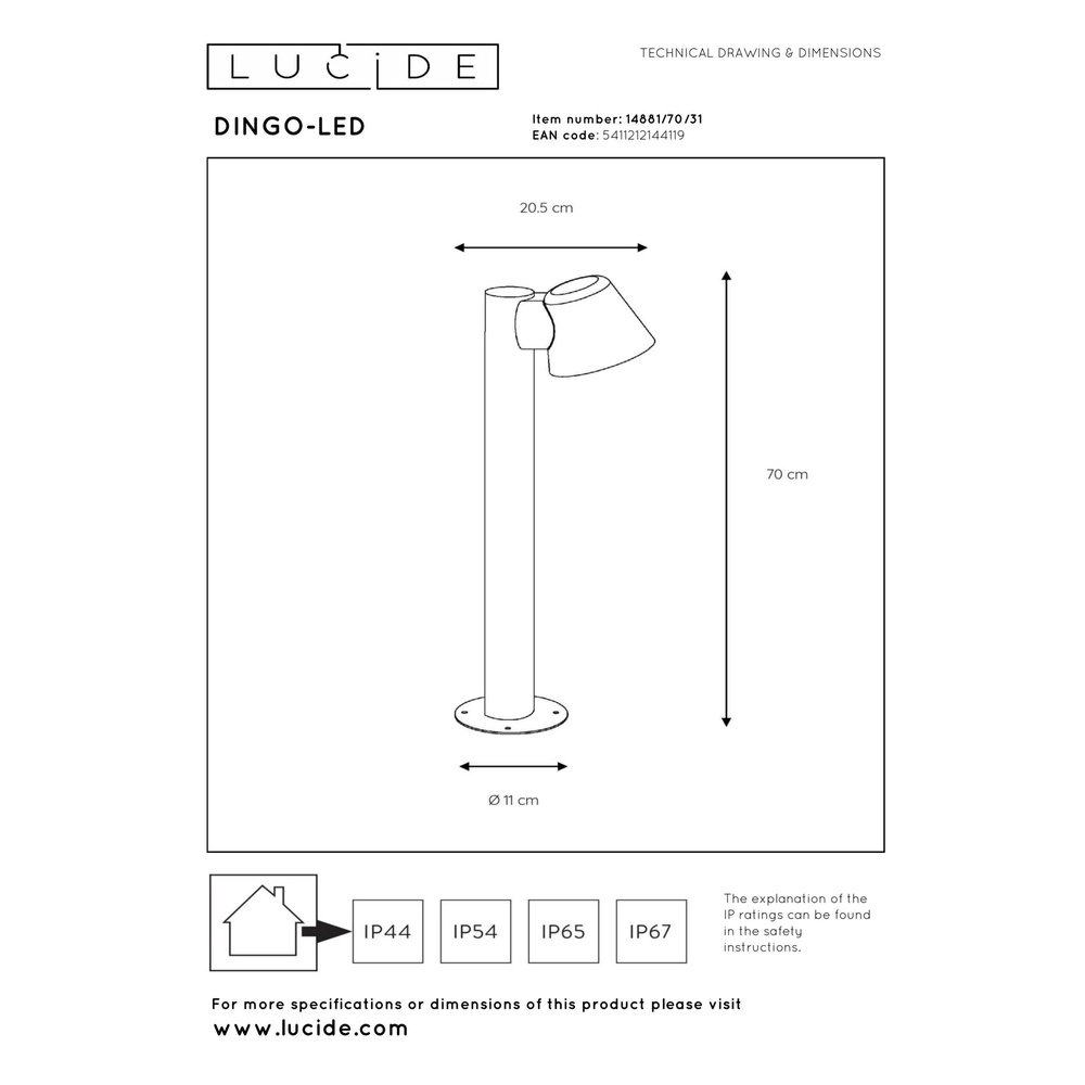 Gartenlampe Dingo-Led IP44 weiß Lucide 5411212144119