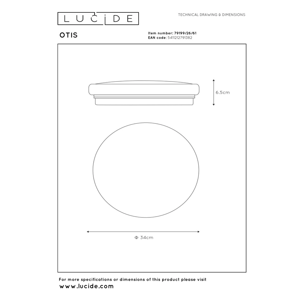 Deckenlicht Otis Ø 34 cm weiß Lucide 5411212791382