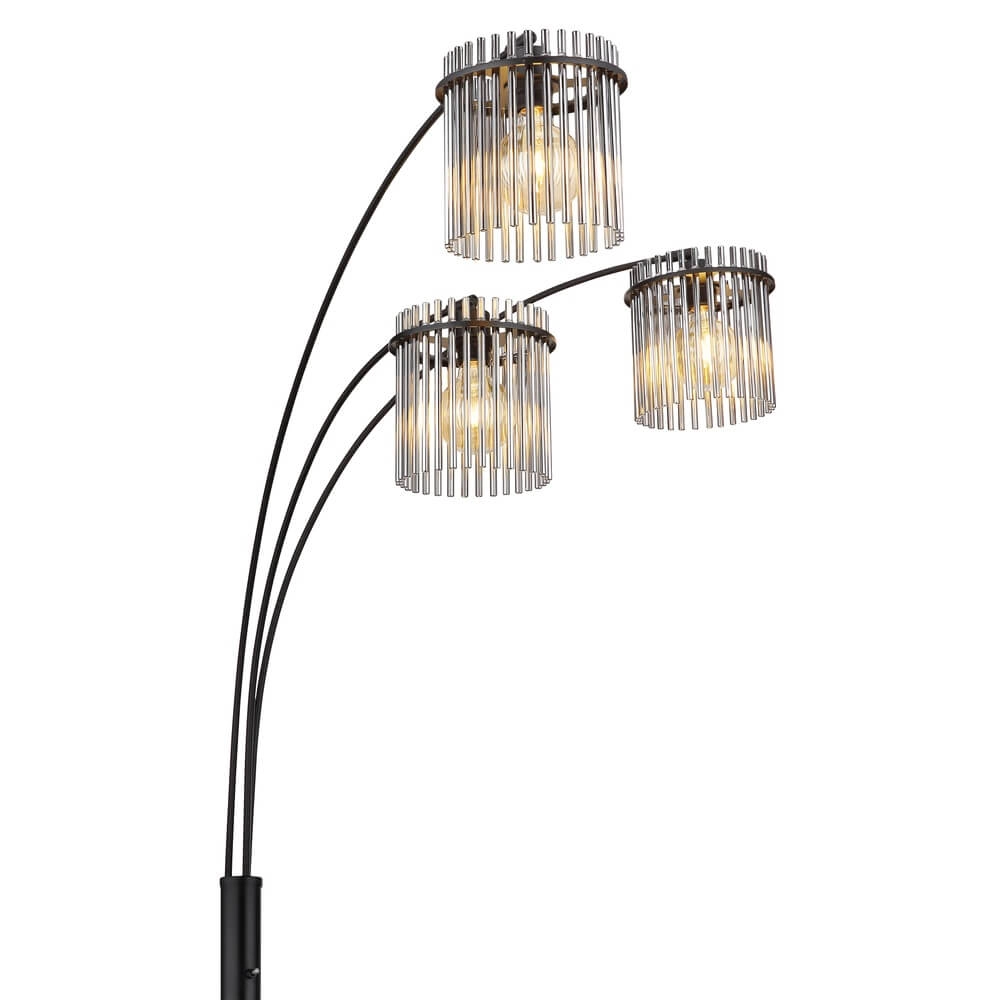 Schwarze Stehleuchte Gorley mit Rauchglas 3-flammig Globo 9007371478019
