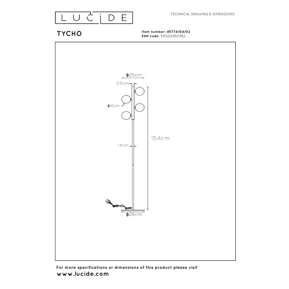 Stehlampe Tycho Gold Lucide 5411212450982