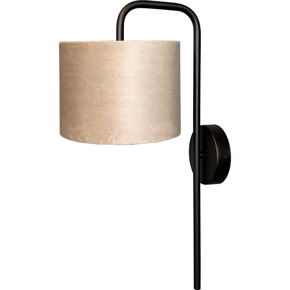 Schwarze Wandlampe Venus mit sandfarbenem Lampenschirm