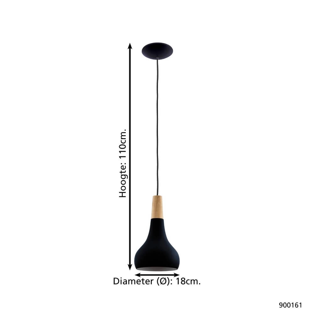 Schwarze Hängelampe Sabinar Ø 18cm mit Holz Eglo 9008606235773