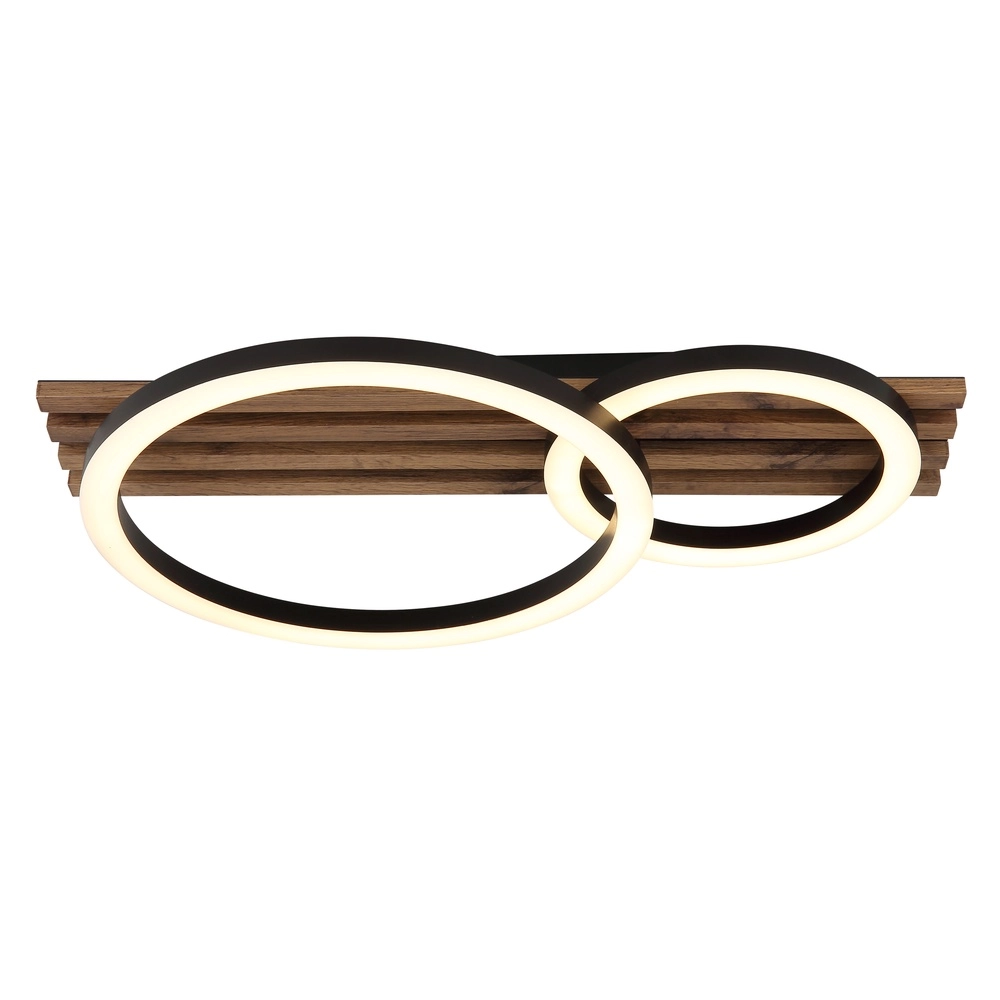 Deckenlampe Tisha 2 schwarze Ringe mit Holz Globo 9007371525577
