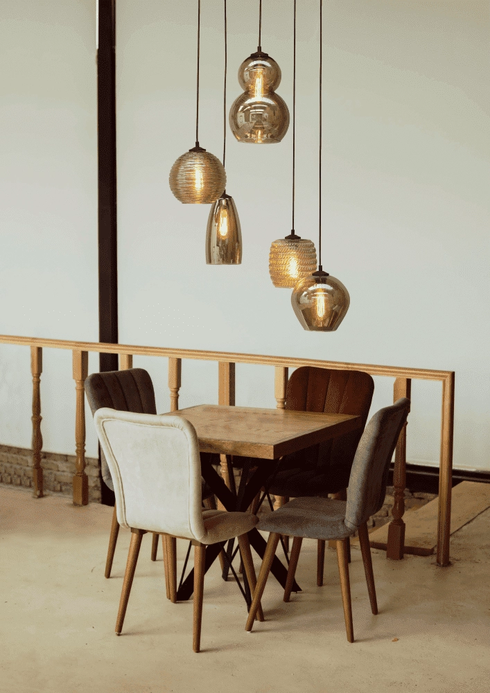 Vide Pendelleuchte Quinto 5 Ø 50 cm 5-Licht schwarz mit Rauchglas Masterlight 8718121216539