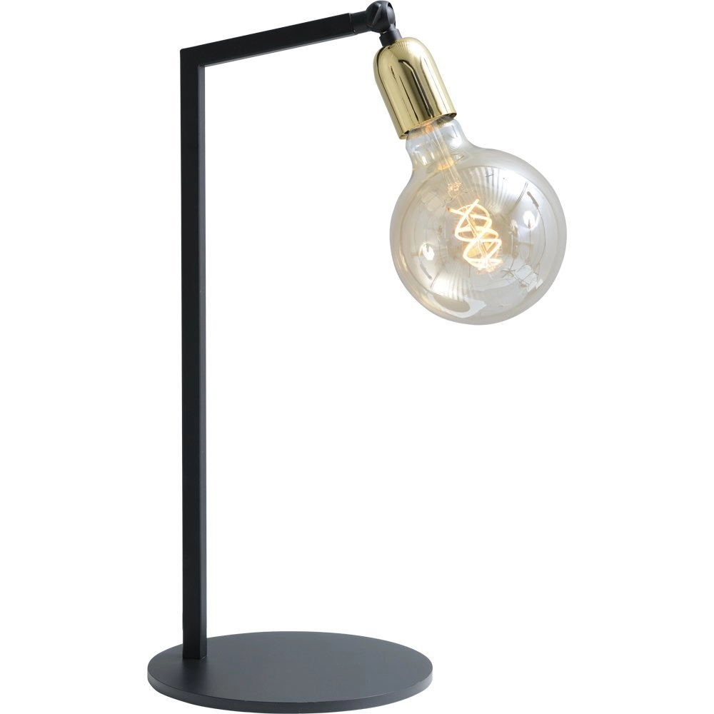 Schwarze Tischlampe Tube mit Goldbeschlag