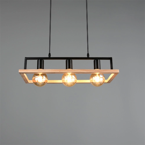 Design-Pendellampe Bano Schwarz mit Holz Trio 4017807673364