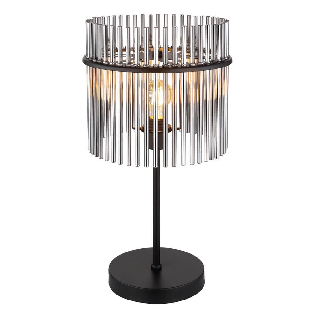 Schwarze Tischleuchte Gorley mit Rauchglas Ø 30cm