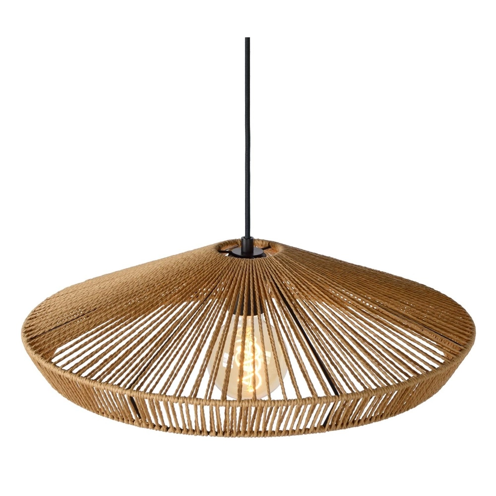 Pendellampe Yunkai Ø 50 cm schwarz mit Rattan Lucide 5411212105691
