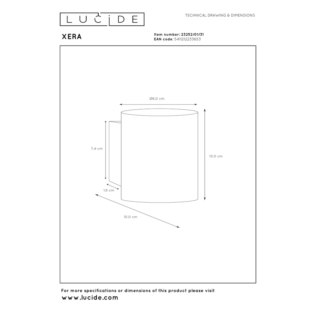 Wandlampe Xera Ø 8 cm weiß Lucide 5411212233653