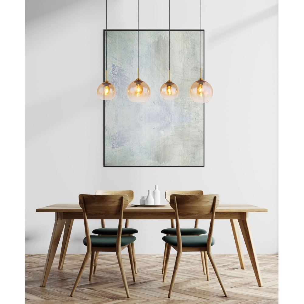 Goldene Pendellampe Jamessa 4-Licht mit bernsteinfarbenem Glas Globo 9007371432691