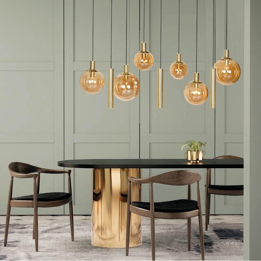 Esstisch-Hängelampe Bollique Gold mit bernsteinfarbenem Glas Steinhauer 8712746172980