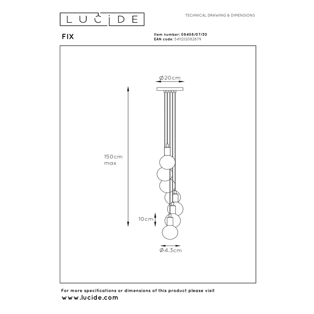 7-Licht Pendellampe Fix Schwarz Lucide 5411212082879