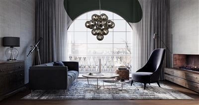 Hängelampe Glas Berry Globe 17-flammig schwarz mit Rauchglas Searchlight 5053423190471