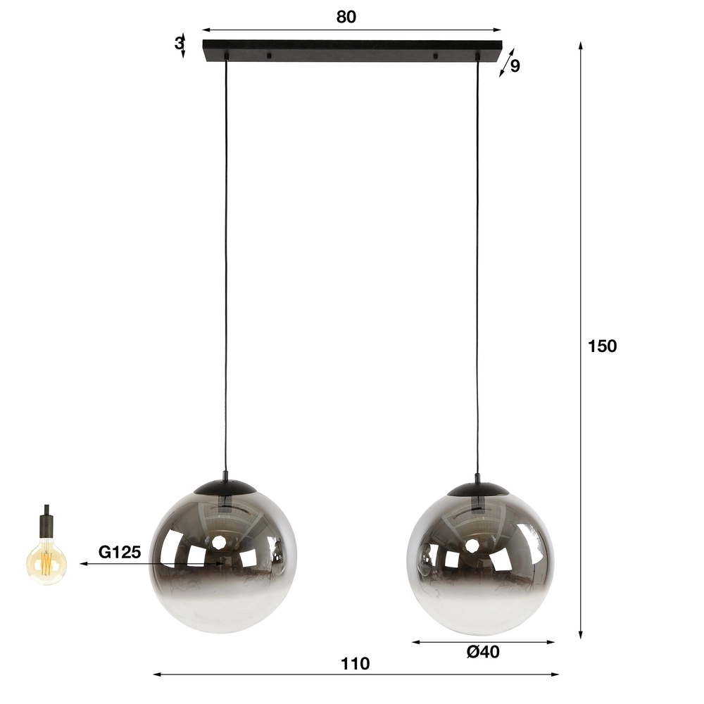 2-Liter-Pendellampe Bubble mit silbernem, verblassendem Glas Lyora 8716803511224