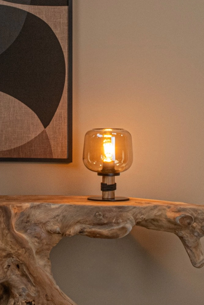 Tischlampe Ilona schwarz mit bernsteinfarbenem Glas Lucide 5411212452696
