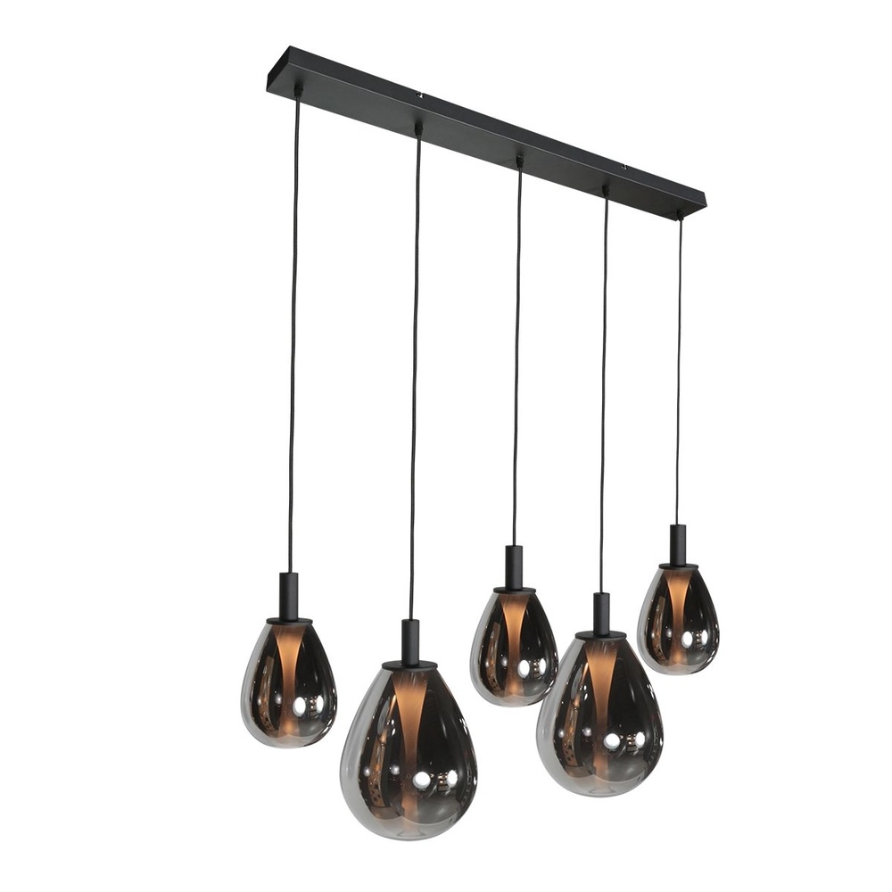 Pendelleuchte Glimsy 5-flammig schwarz mit Rauchglas Steinhauer 8712746177954