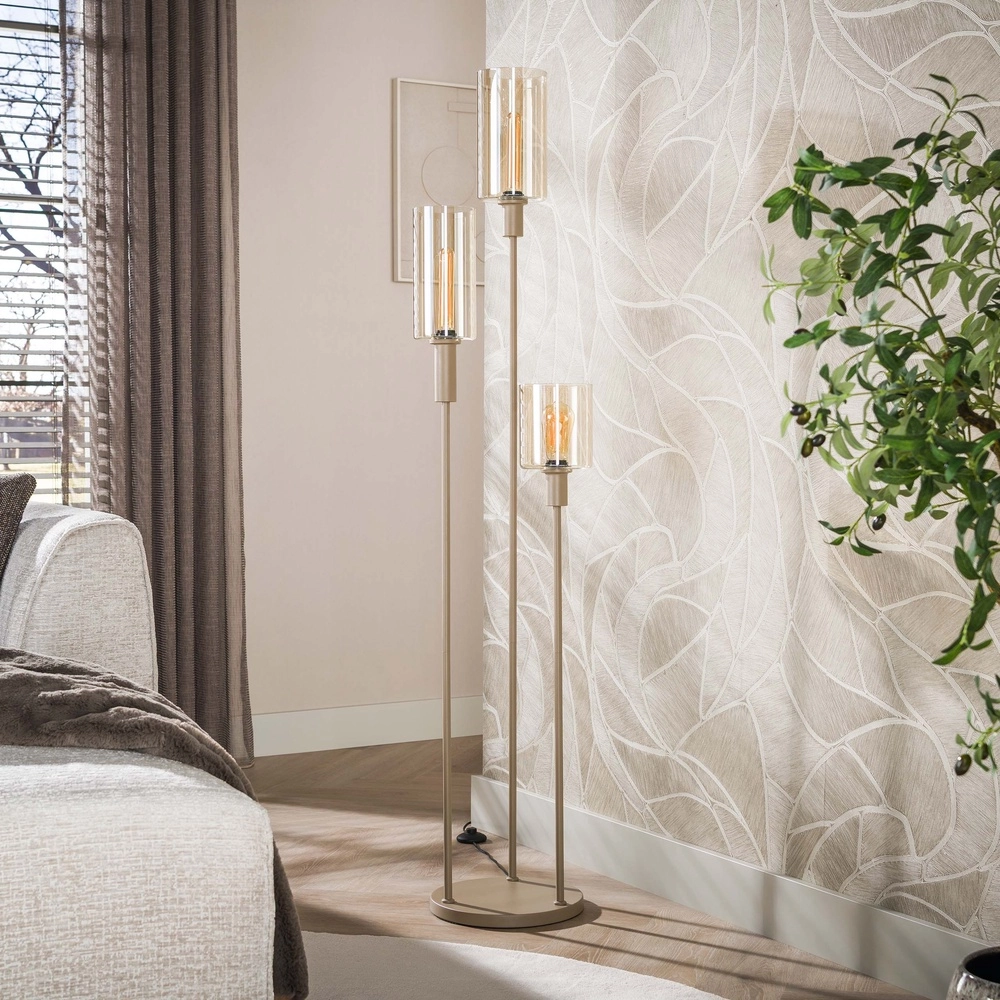 Design-Stehlampe Sepiora 3-hell rundsandbraun Lyora 8716803515284