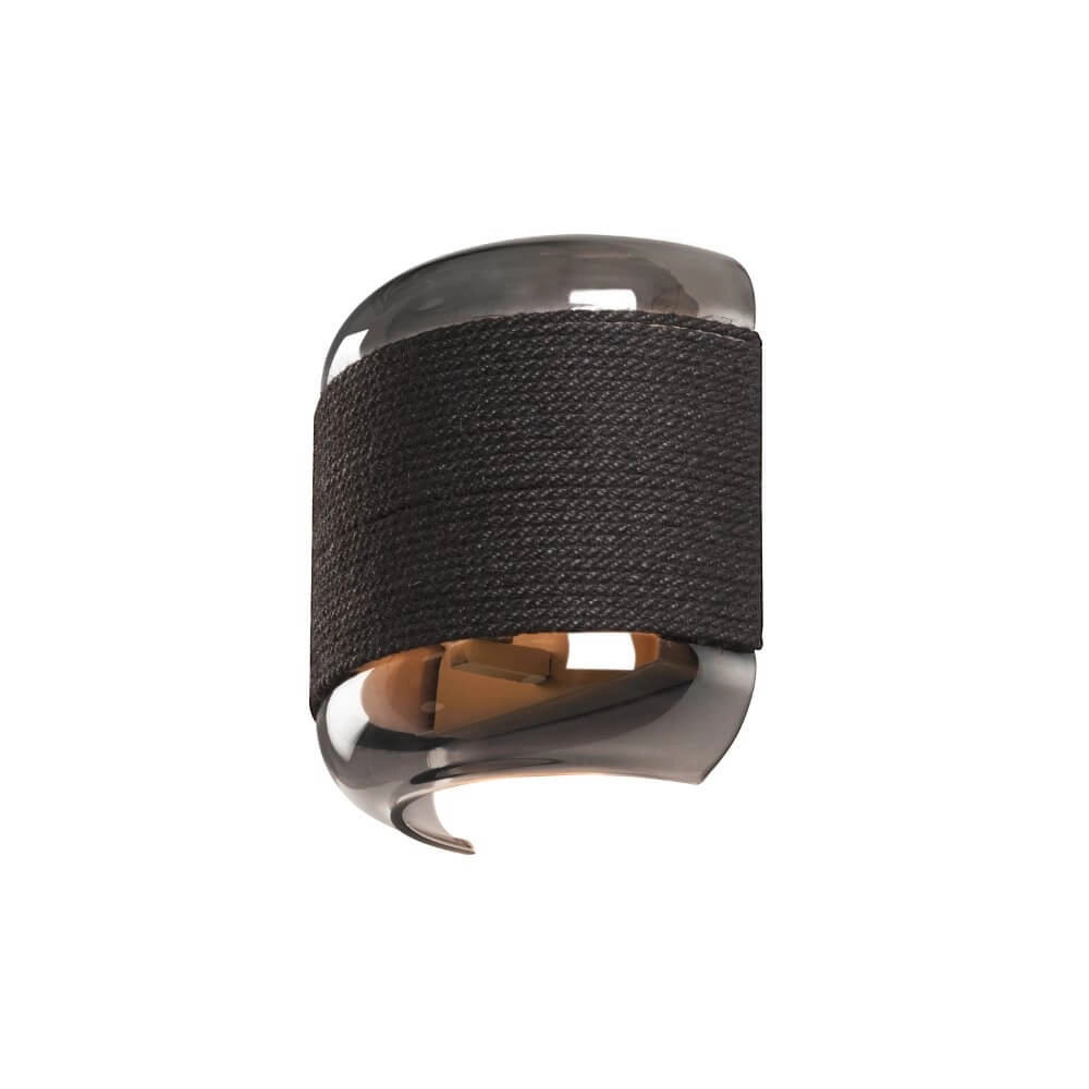 Schlafzimmer-Wandlampe Pantilo Rope schwarz mit Rauchglas