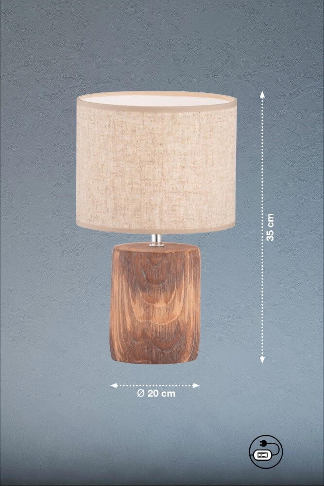 Tischlampe aus Holz Malik mit sandfarbener Kapuze Fischer & Honsel 4003694505864