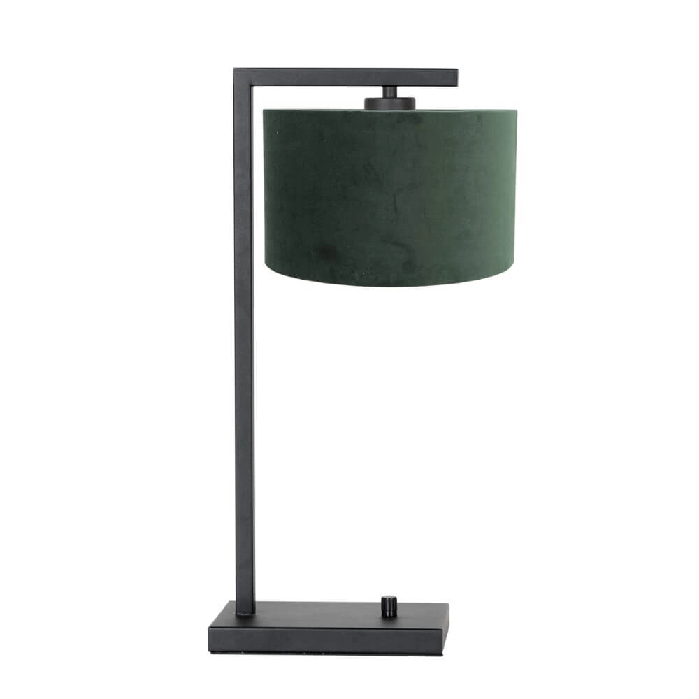 Trendige Tischlampe Stanger schwarz mit grünem Samt