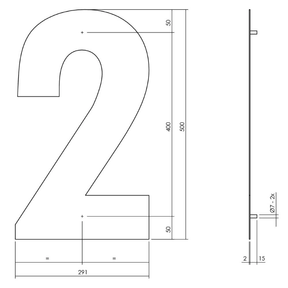 Hausnummer 2 XXL Numbra 50cm Edelstahl Intersteel 8714186503195