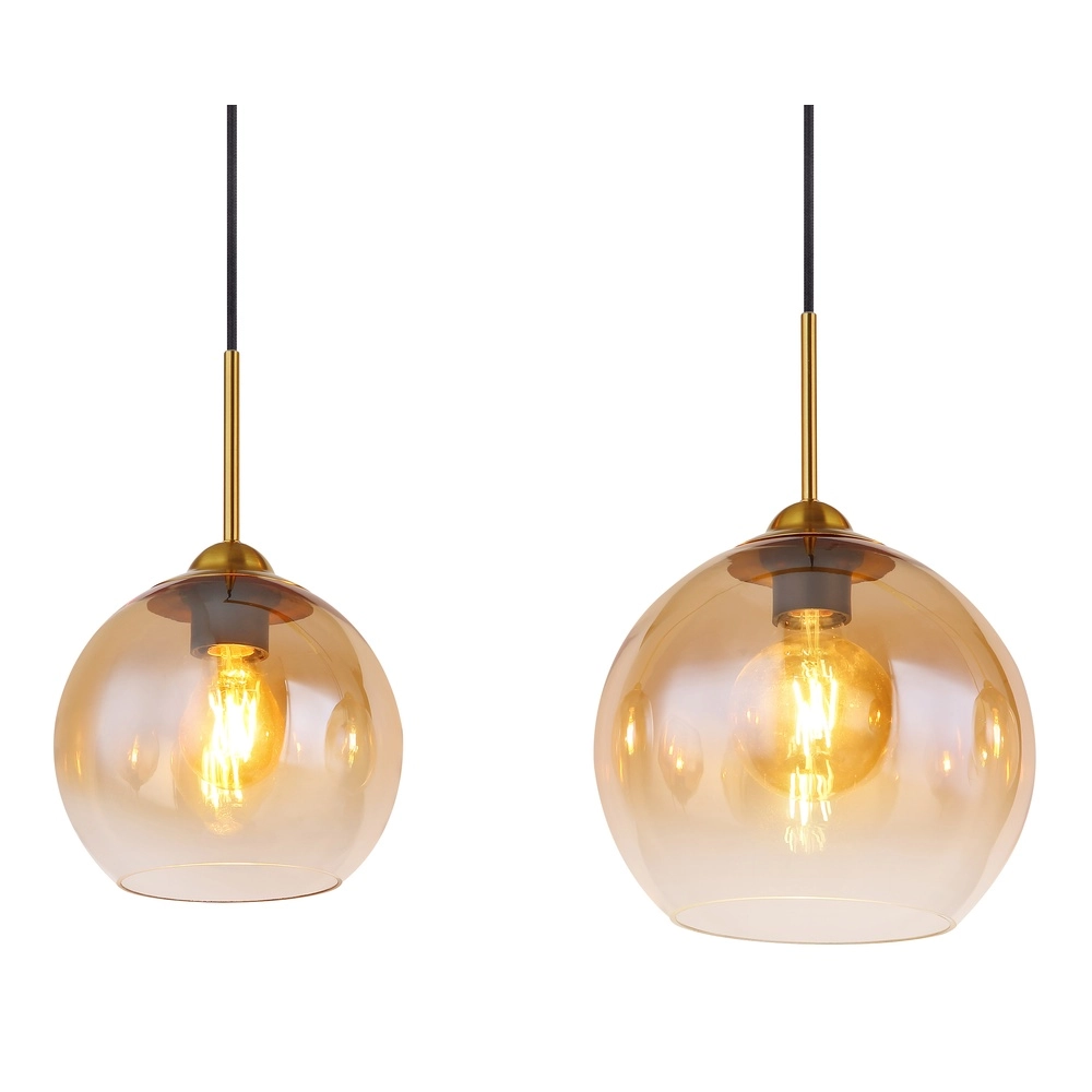 Goldene Pendellampe Jamessa 4-Licht mit bernsteinfarbenem Glas Globo 9007371432691