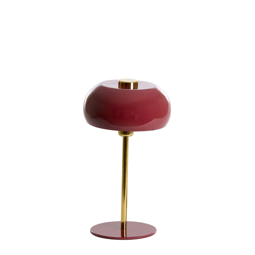 Tischlampe Surin Ø 23cm – glänzendes Burgunderrot mit Gold
