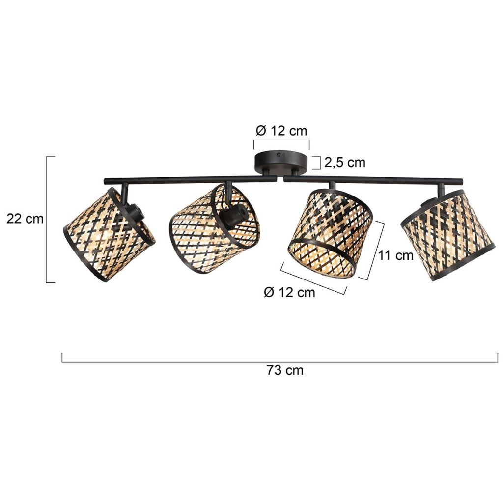 Deckenlampe 4-Licht Sumba mit Bambusschirmen Ø12 cm Steinhauer 8712746182842