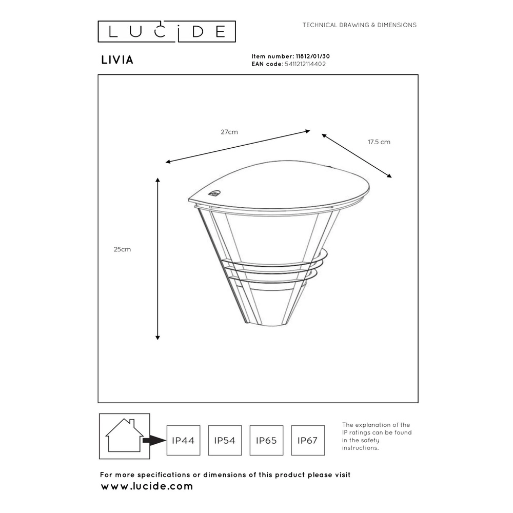 Design-Wandlampe Livia Schwarz Lucide 5411212114402