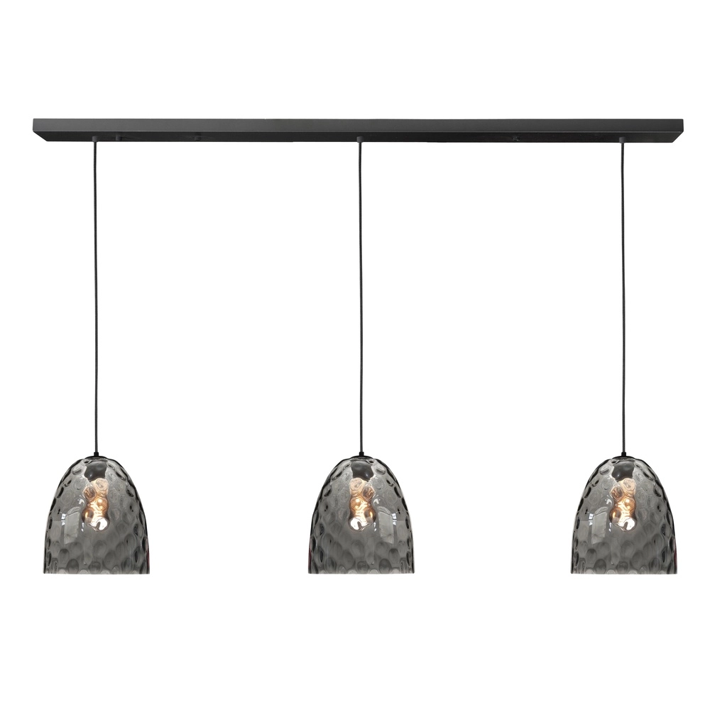 3-flammige Pendelleuchte Fantasy schwarz mit braunem Glas gerade