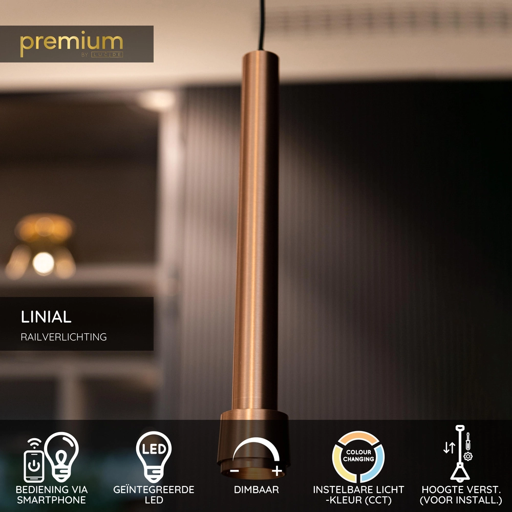 Einphasige Pendelleuchte für Schienen Linial Tubiz Champagner Premium by Lucide 5411212552761