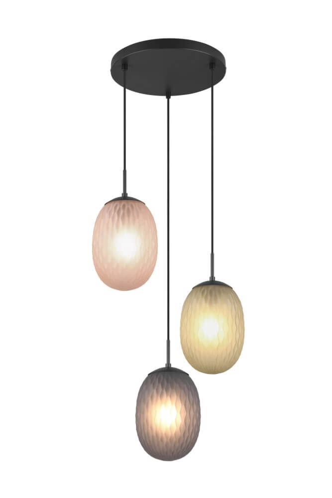 Hängelampe mit 3 Leuchten Facette mit geripptem farbigem Glas