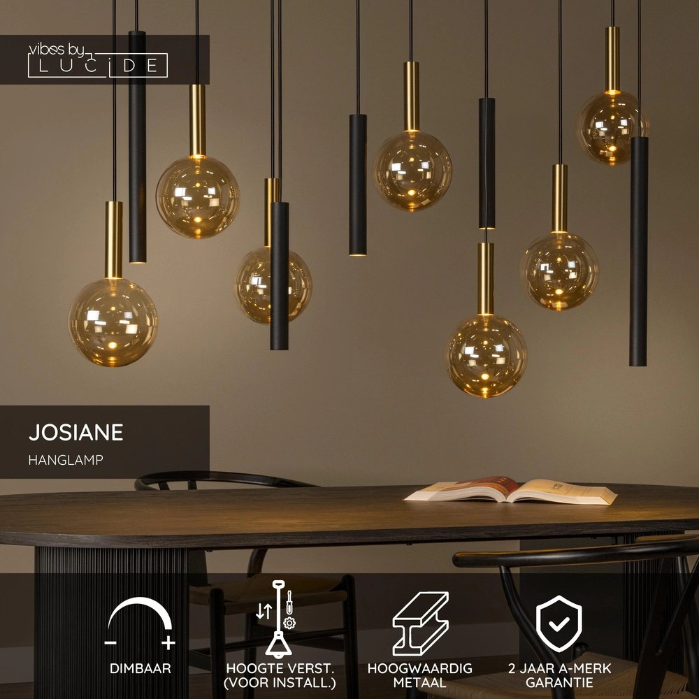 12-Licht Pendellampe Josiane Schwarz mit Gold Lucide Vibes 5411212212160