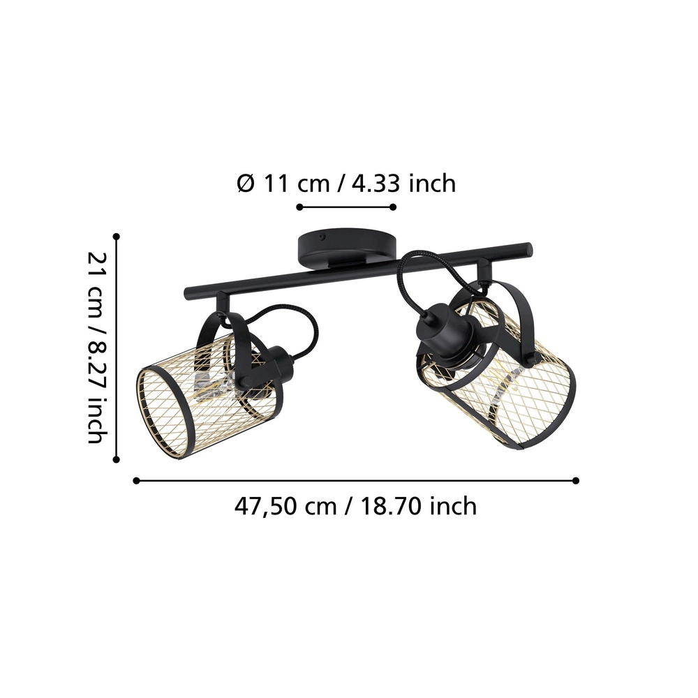 2-Licht Deckenlampe Dellow Schwarz mit Gold Eglo 9002759435325