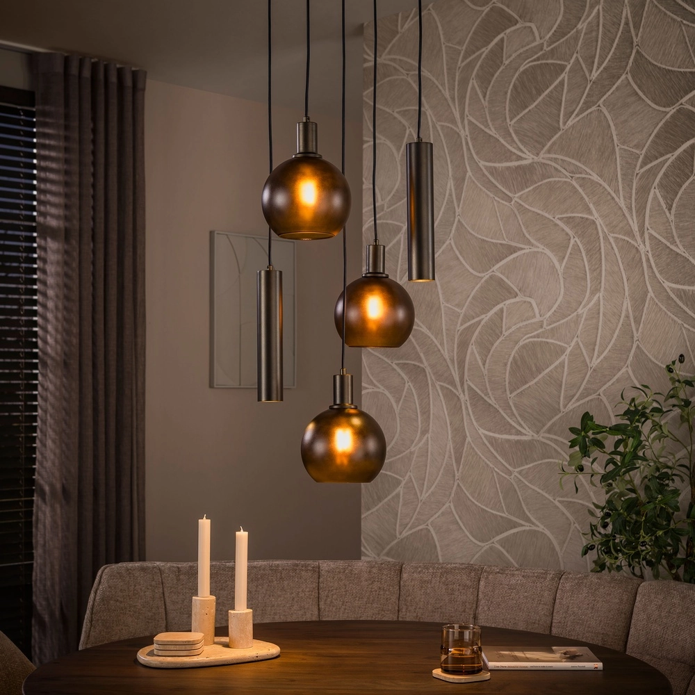 Design-Pendellampe Sfera 5-helles Sienabraun mit mattiertem Glas