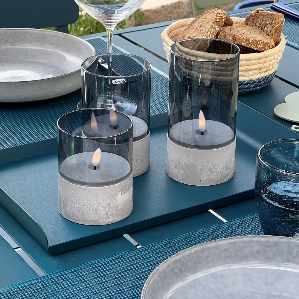 Set mit 3 Tischlampen Bougie Rauchglas Brilliant 4004353428326