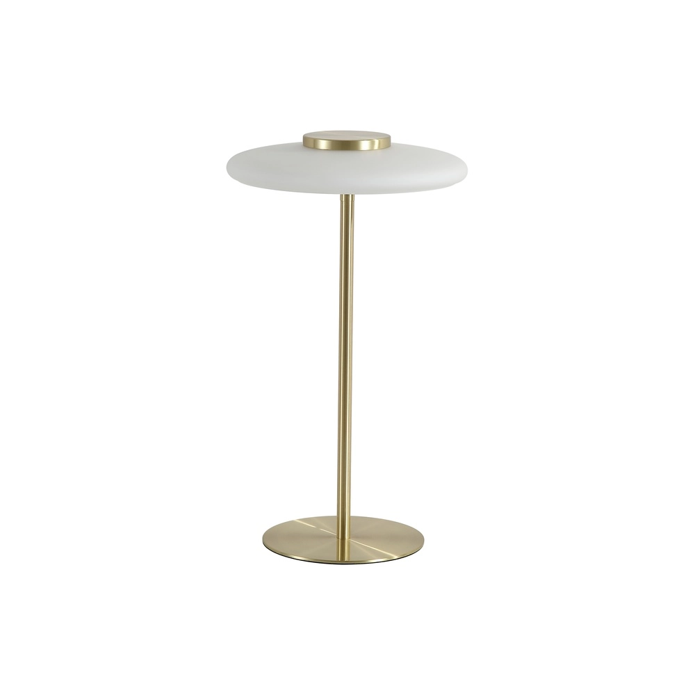 Tischlampe Record Gold mit weißem Glas