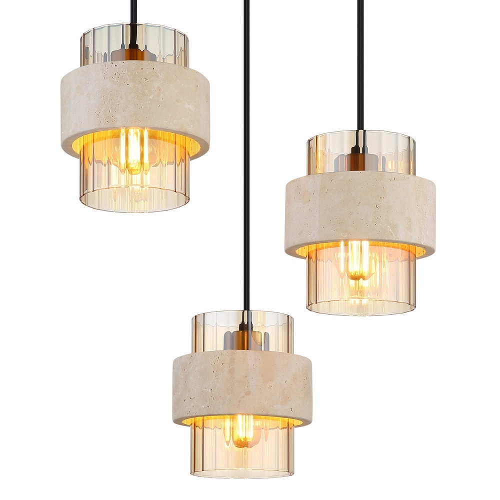 3-Licht Pendellampe Daren Schwarz mit Marmor Globo 9007371589654