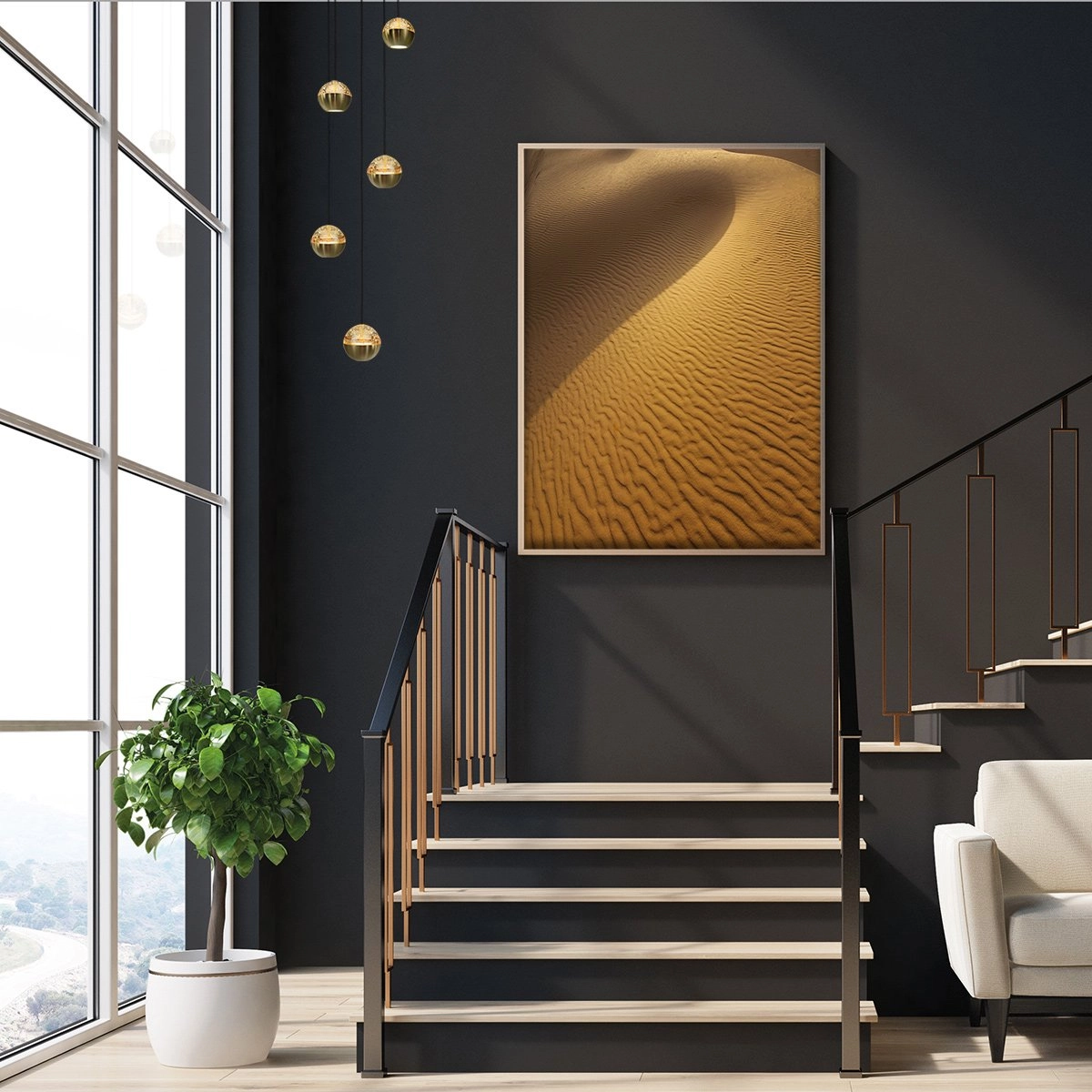 5-Licht Vide Pendellampe Belluno LED – Messinggold mit Glas Steinhauer 8712746183870