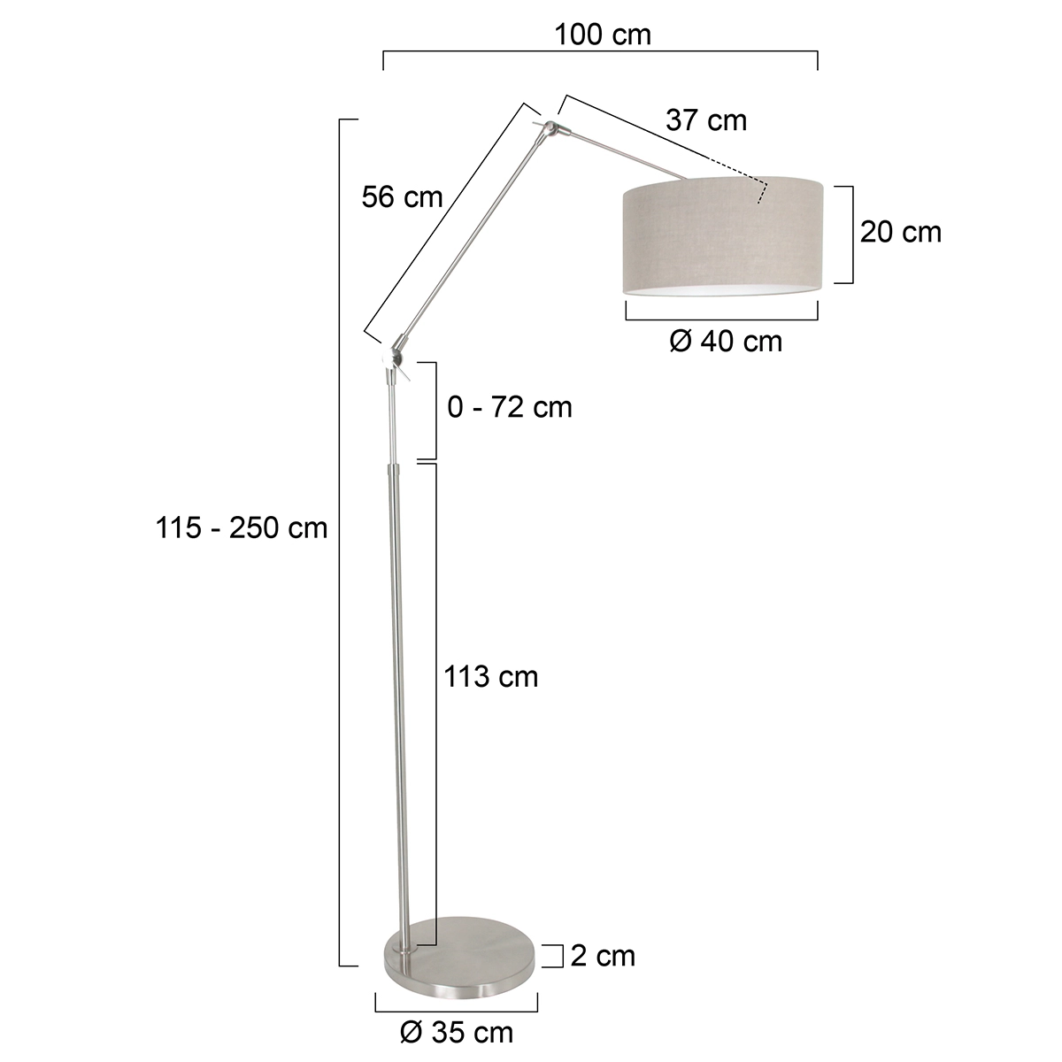 Stehleselampe Prestige Chic Edelstahl mit 40 cm taupefarbenem Lampenschirm Steinhauer 8712746145717