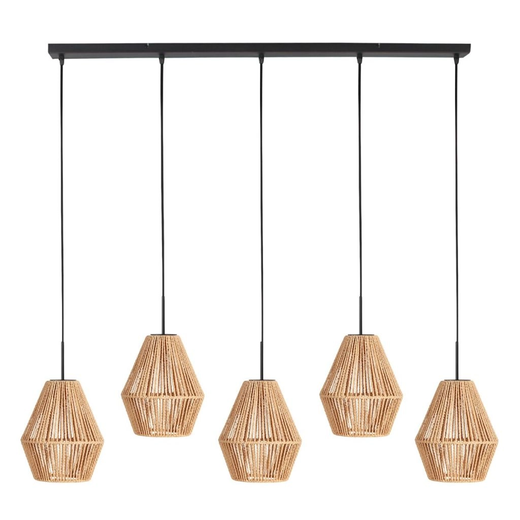 Pendellampe 5-Licht Geradeaus Ropex mit Rattanhauben Steinhauer 8712746183252