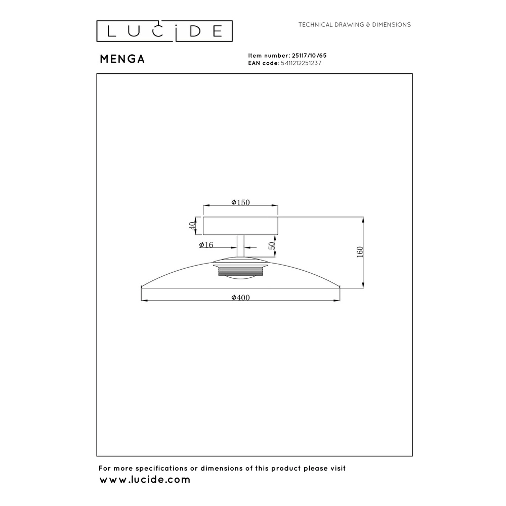Elegante Deckenlampe Menga Ø 40cm Rauchglas Premium by Lucide 5411212251237