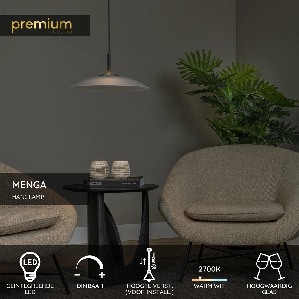Elegante Pendellampe Menga Ø 40 cm weißes Glas Premium by Lucide 5411212251183