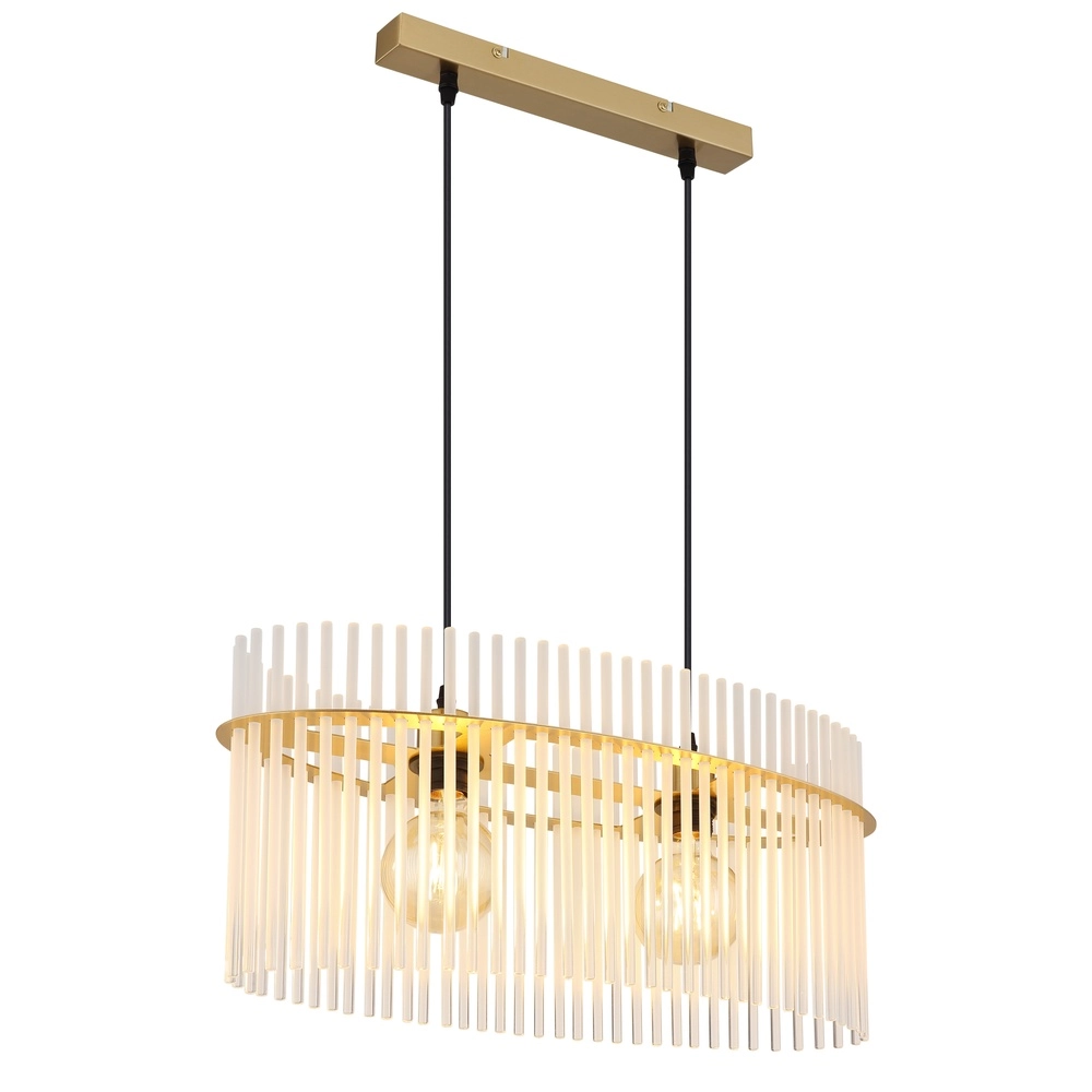 Pendellampe Gorley Gold mit weißen Glasstäben