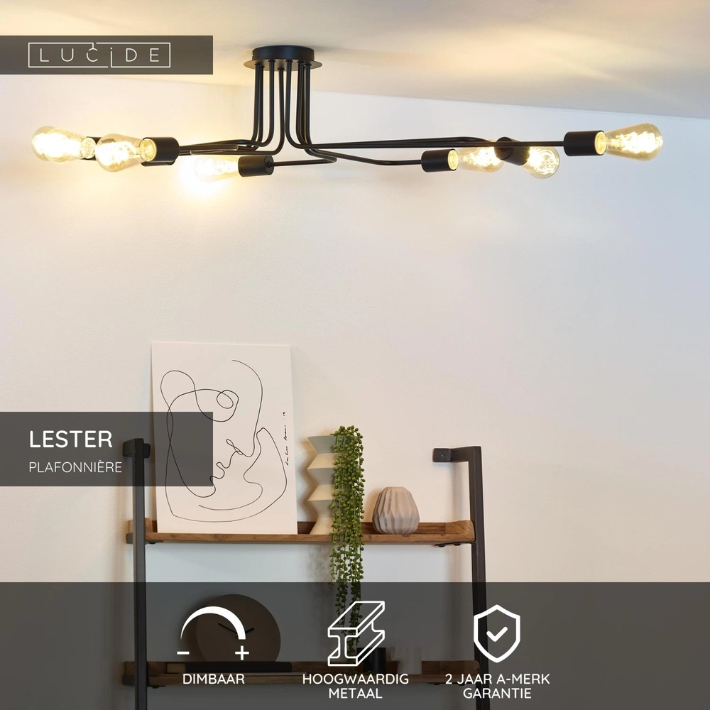 Deckenlampe Lester 8-Licht Schwarz Lucide 5411212210906