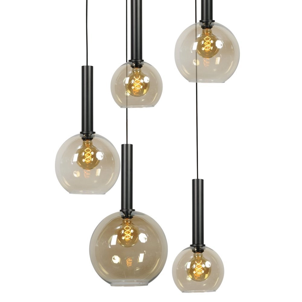 Schwarze Hängelampe Bella 5 Lichter mit Glaskolben Masterlight 8718121255798