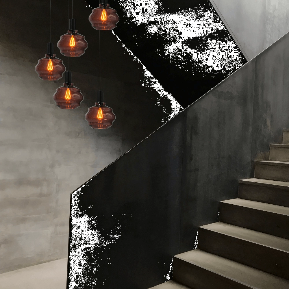 5-flammige Loft-Hängelampe - Schwarz - Porto mit kugelroten Gläsern - Ø 24cm Masterlight 8718121270999