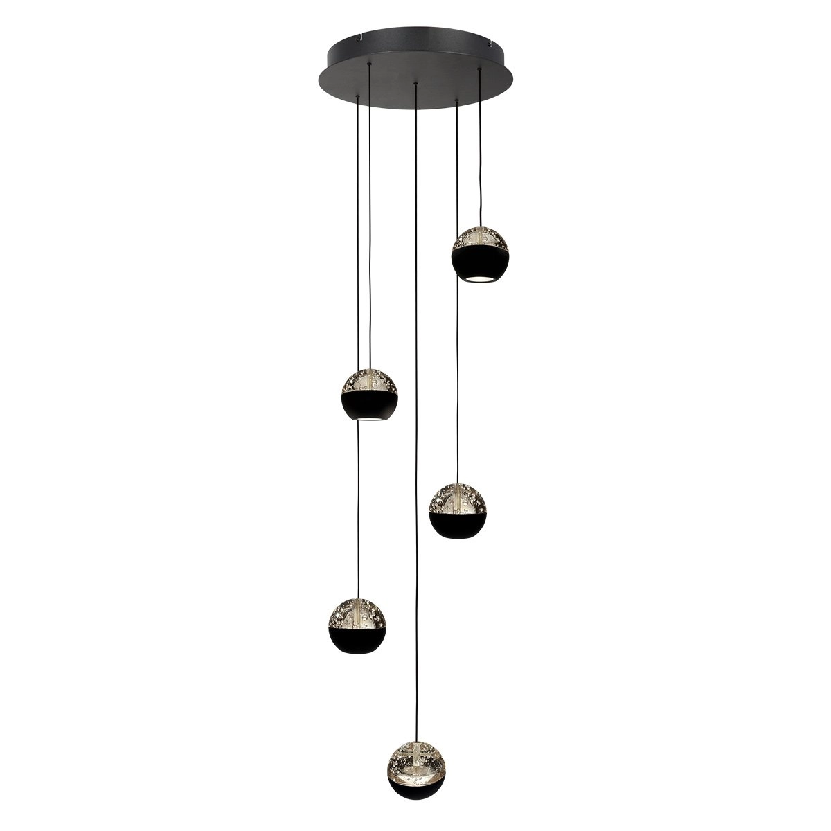 5-Licht Vide Pendellampe Belluno LED – Schwarz mit Glas Steinhauer 8712746183887