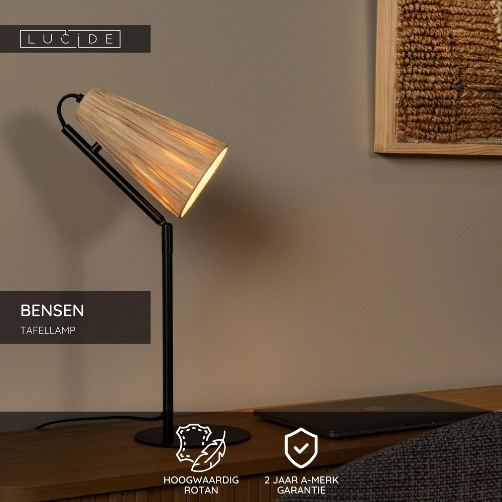 Einzigartige Tischlampe Bensen Holz Lucide 5411212051646