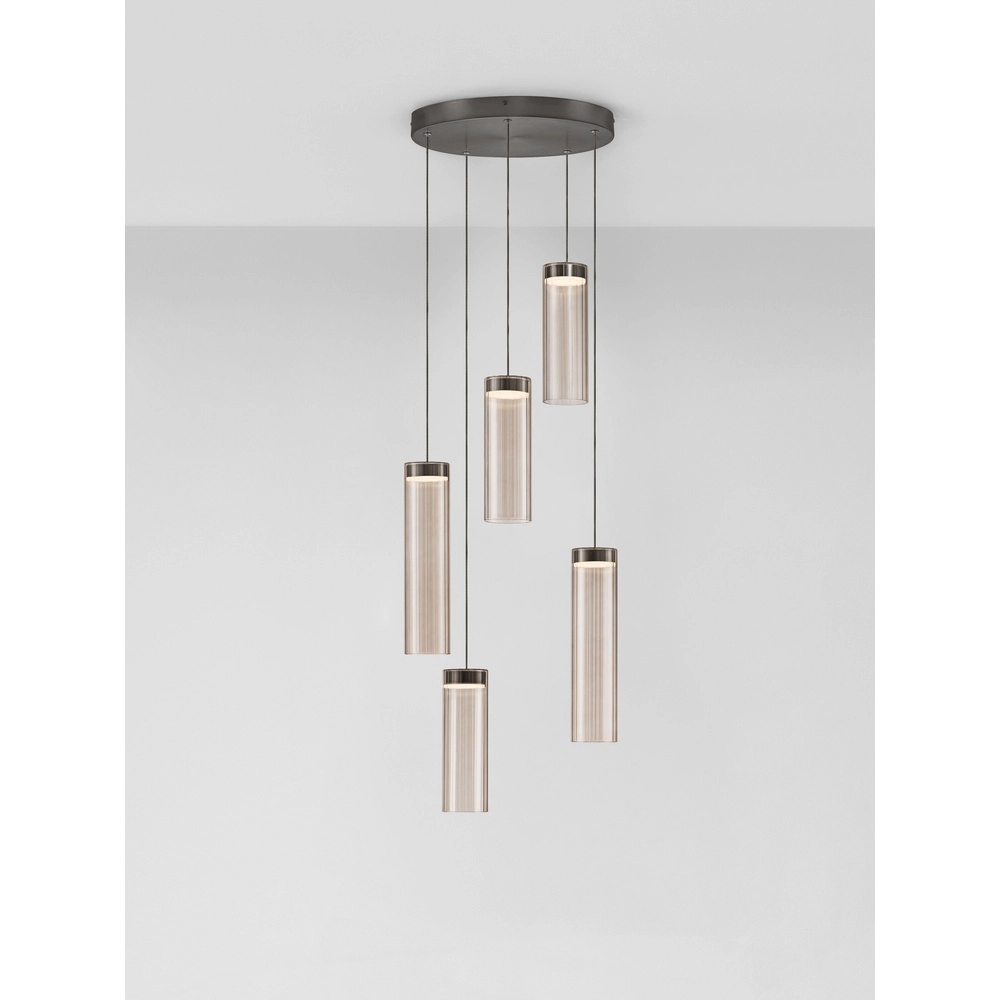 Design-Pendellampe Brielle Anthrazit mit Mokka-Glas 5-Lampen Lyora 5212017495426